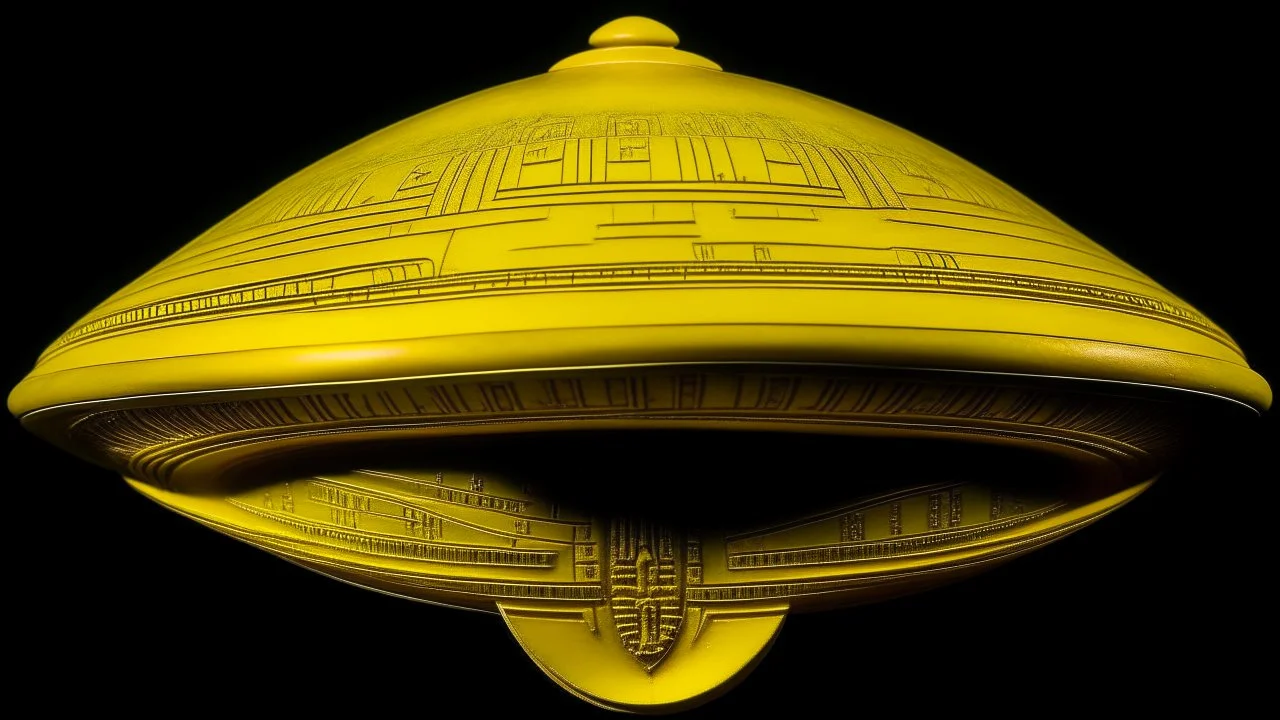 A yellow electrical UFO designed in ancient Egyptian hieroglyphics