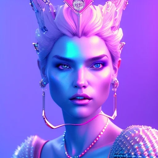 A portrait of a crystalised blue pink queen, atmospheric, realistic, unreal engine, lighting, octane render.