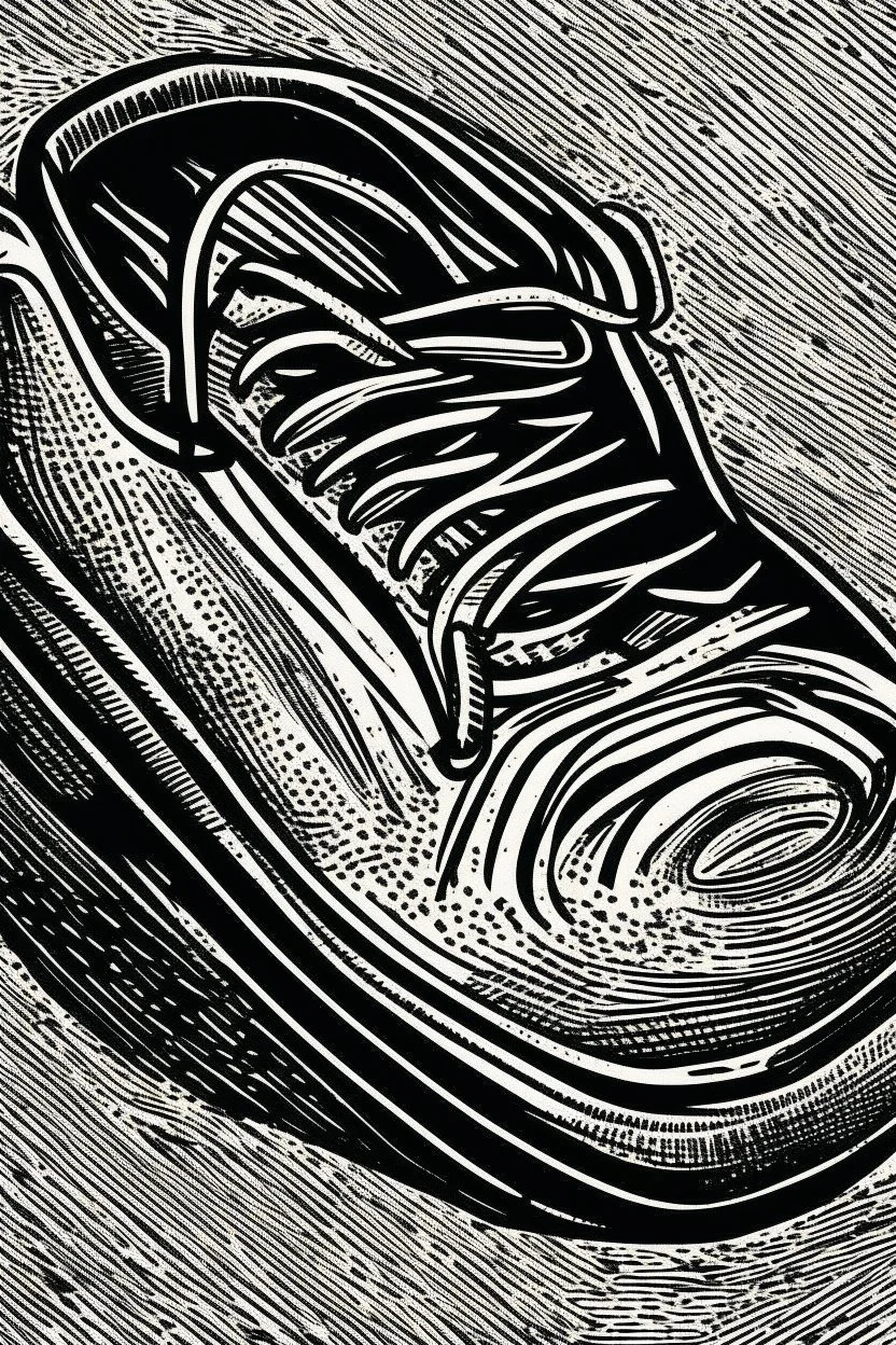 Woodcut, clean, soccer shoe