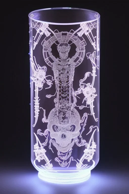 Futuristic Neon crystal skeleton samurai smoke glass fire water