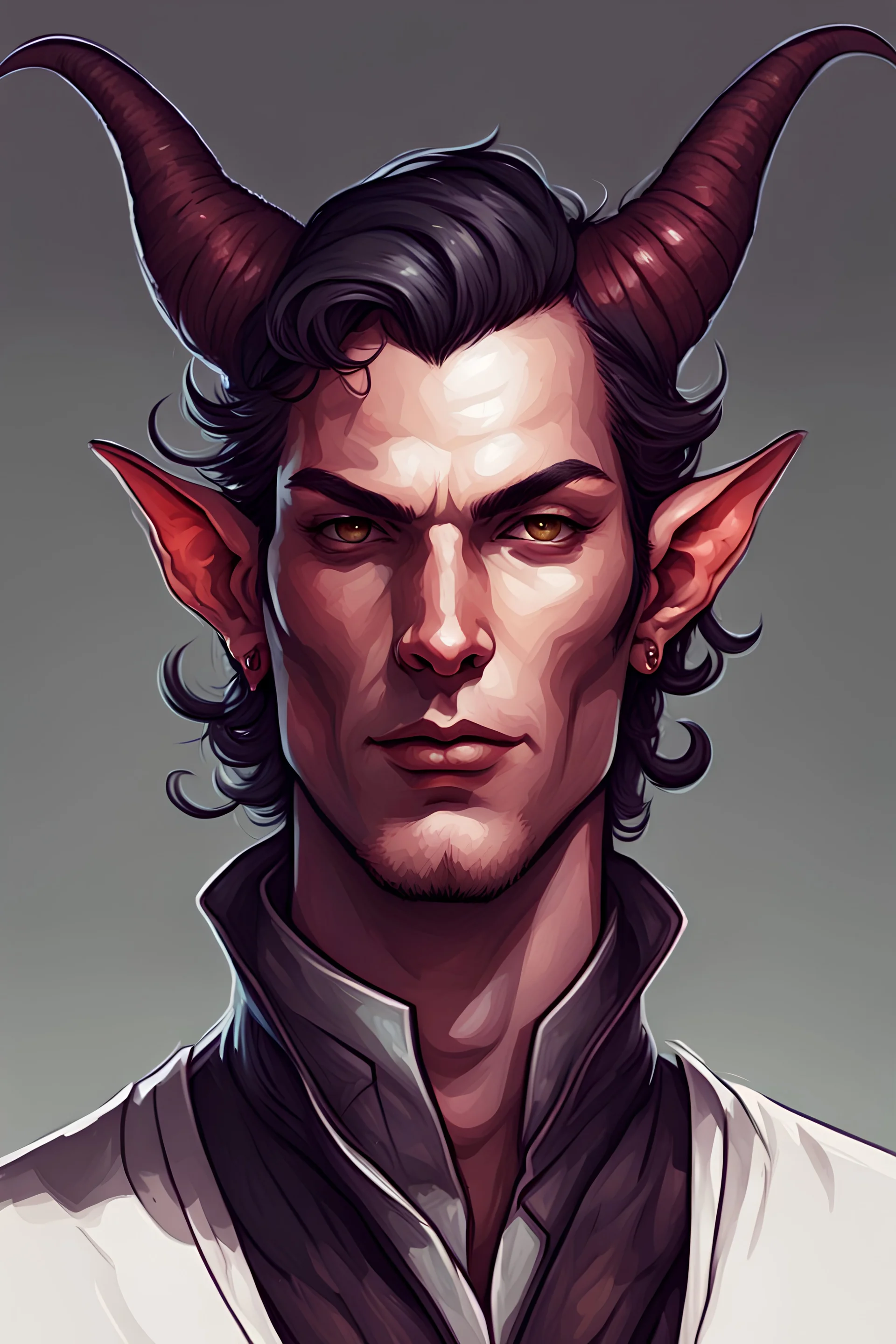 an illustration of a male human with tiefling ears