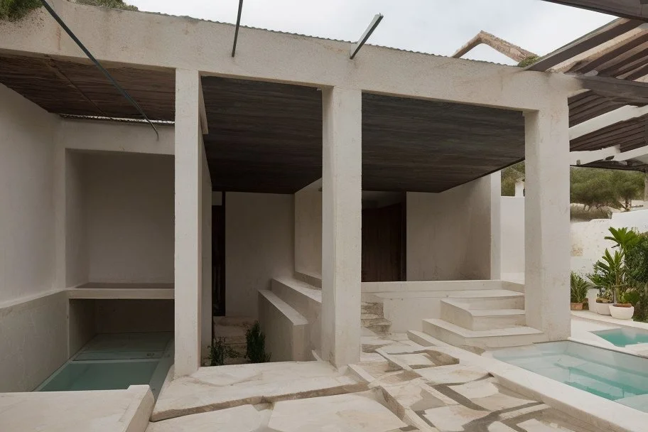 a swimming pool in the pateo of an Alentejo house with marble designed by zahad did