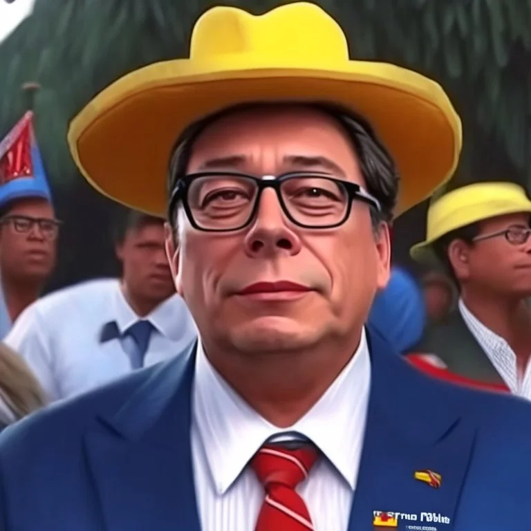 Cartoon of presidente Gustavo Petro no cambiar la imágen de la foto obra de arte colores contrastantes pintura detallada hiperrealista nítida exacta 4k