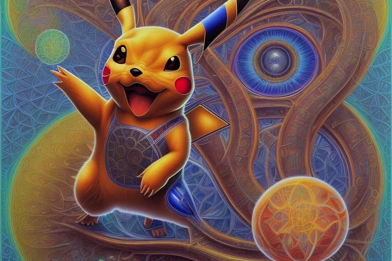 A painting of pikachu by Alex Grey