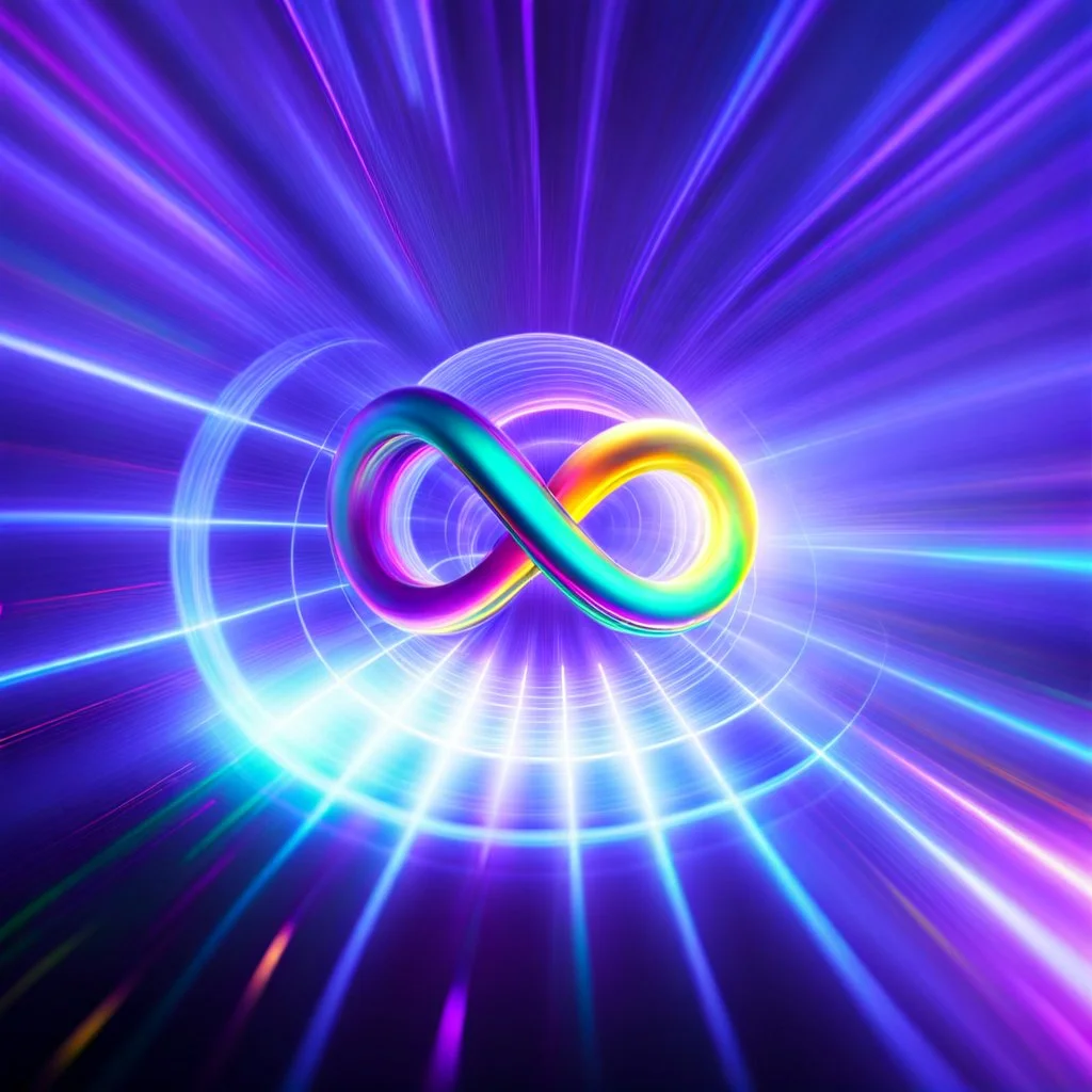 infinity symbol brightly coloured ∞ moving at warp speed, colours from infinity flowing through image with speed, DSLR with a 80mm lens, set to f/16 and a slow shutter speed of 1/15s, striking, neon, chiaroscuro, dramatic, captivating, powerful, fantasy, beautiful, octane render, 16k post-production, artstation: award-winning: atmospheric: commanding: fantastical: clarity: ultra quality: striking: brilliance: stunning colors: amazing depth; lens: f/11, 35mm