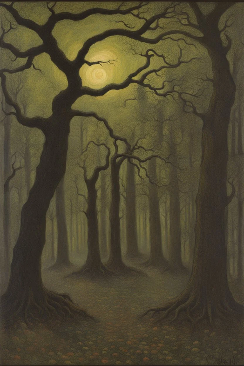 Night, trees, rocks, creepy, gothic horror films influence, georges lemmen and hebry luyten paintings