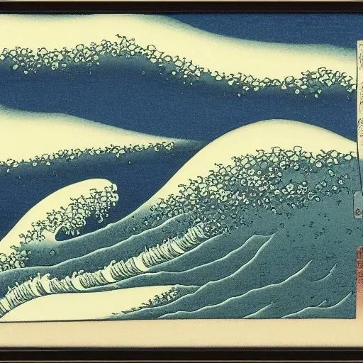 frog in waves by Hokusai