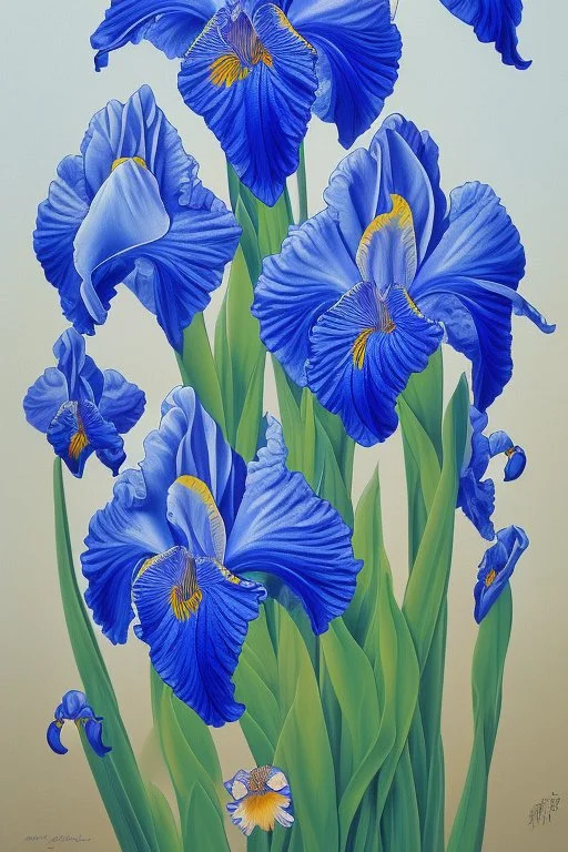 a painting of a blue iris by artist "Hiroshi Kobayashi"