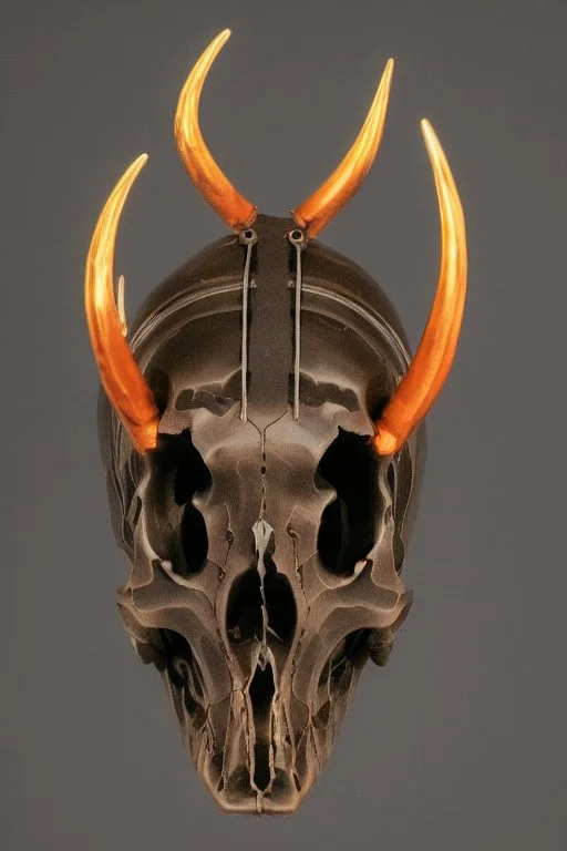 a devil's skull with circuitry for horns