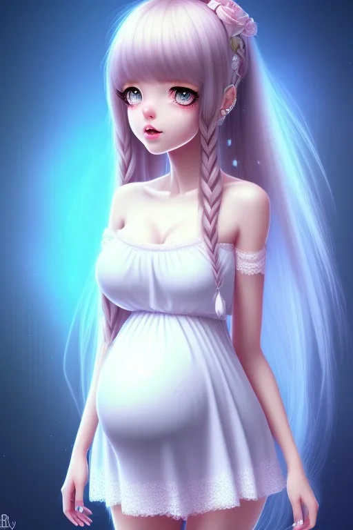 girl, cute, beautiful, pregnant, dress, long hair, anime