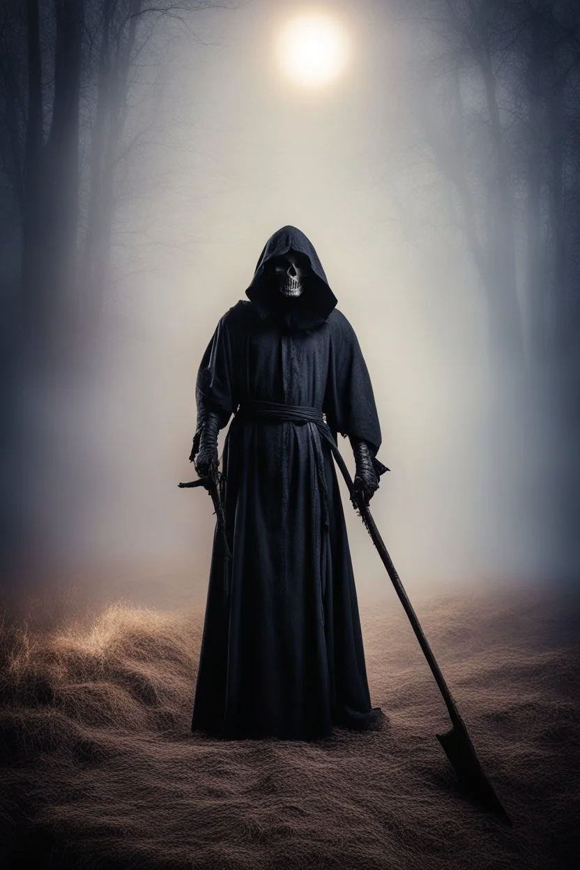 Don't Fear the Reaper - gradated Background, professional quality studio 8x10 UHD Digital photograph, multicolored spotlight, Photorealistic, realistic stock photo, Professional quality Photograph. colored Fog - Multicolored lighting,