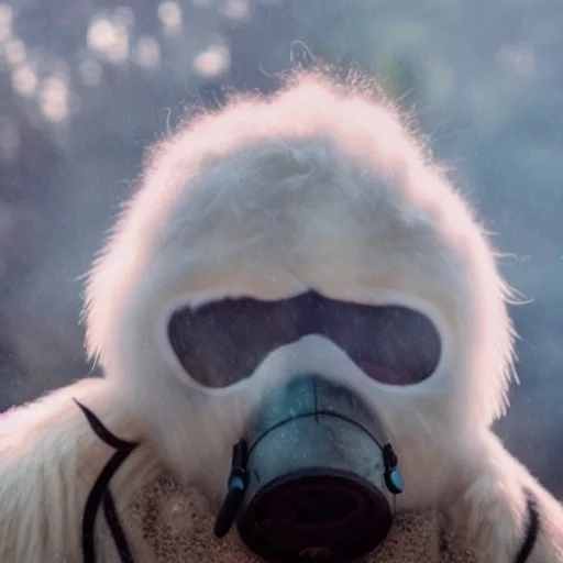 subject = (Yeti in a mask) background = (wildfires, mountains, fires, smoke, disaster)