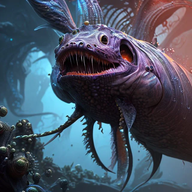 fluid ink angler fish creature, unreal engine 5, 8k resolution, photorealistic, ultra detailed