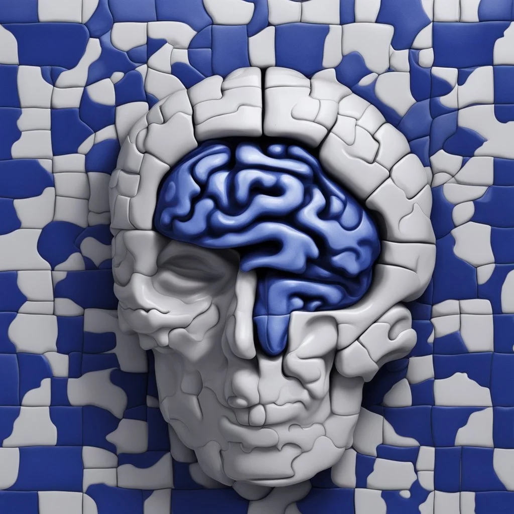 Insanely detailed Hd Photography of concept photography of a brain made from portuguese azulejo tiles, oozing ceramic, azulejo design visible, insanely good concept photography of an azulejo mind made from azulejo tiles inspired by Igor morski by Pranckevicius