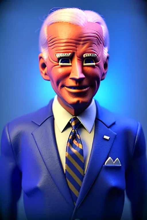 Waist up Portrait, joe Biden as muppet doll, Blue suit retro style, photo studio, blue background, unreal engine 5, concept art, art station, god lights, ray tracing, RTX, lumen lighting, ultra detail, volumetric lighting, 3d.