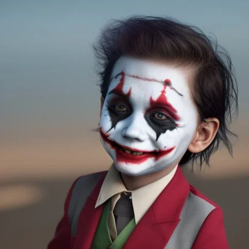 Joker toddler, real, full body, tokio background, dramatic lighting, hyper realistic, 8k