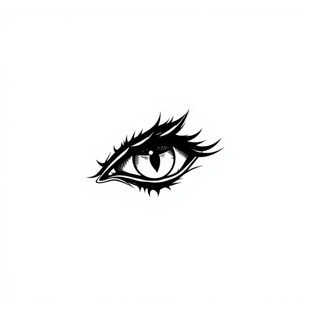 Evil demon eye, black and white, No background, Primitively drawn, minimalistic