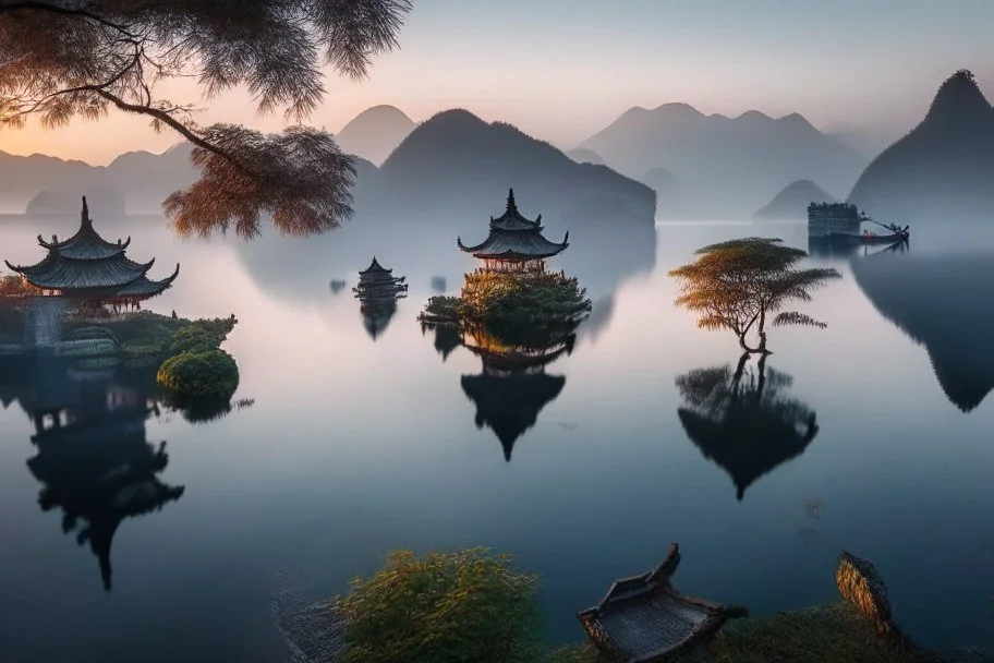 Qiuindahou lake at china at morning