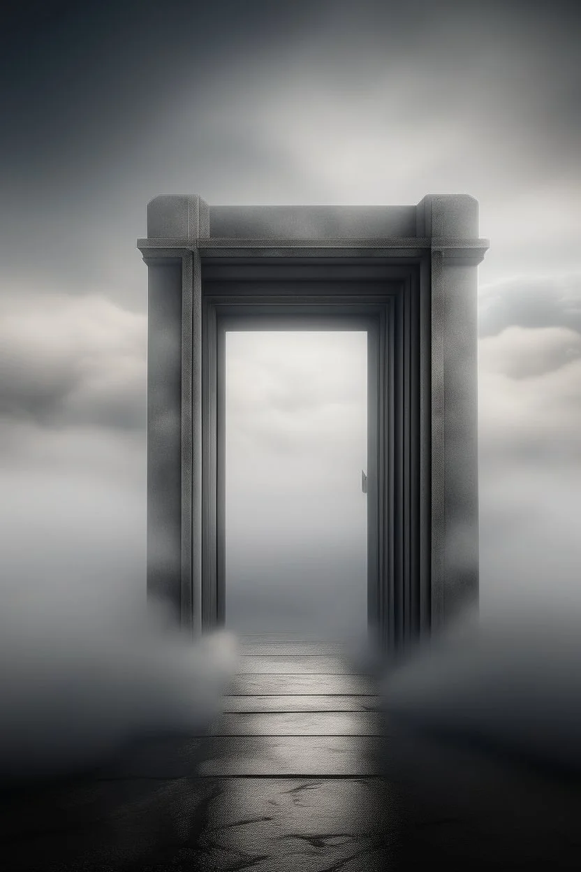 The door to another dimension surrounded with clouds and gray fogs