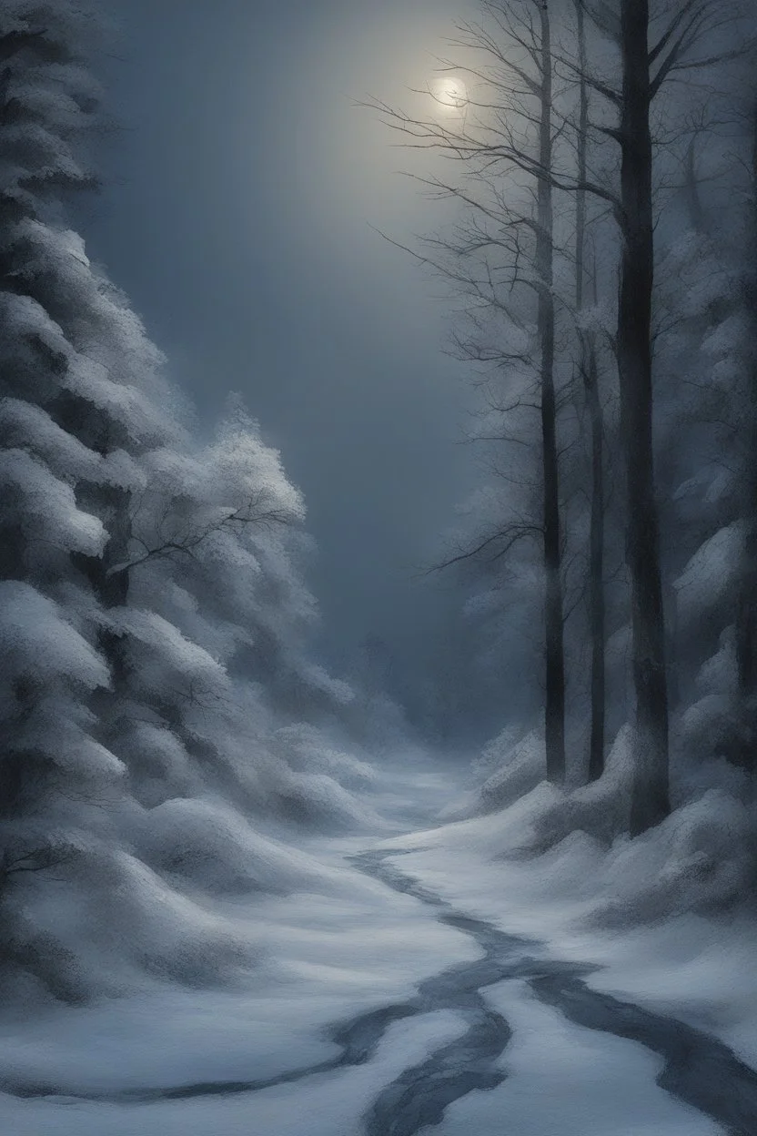 Winter Night, shades of blue, dark, moonlight forest