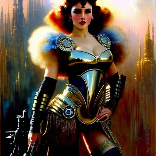 portrait beautiful face Retro Futuristic Pin-Up, busty,ancient metal armor balanciaga fashion clothe painting by gaston bussiere, greg rutkowski, yoji shinkawa, yoshitaka amano, tsutomu nihei, donato giancola, tim hildebrandt, oil on canvas, cinematic composition, extreme detail,fit full head inside picture,16k