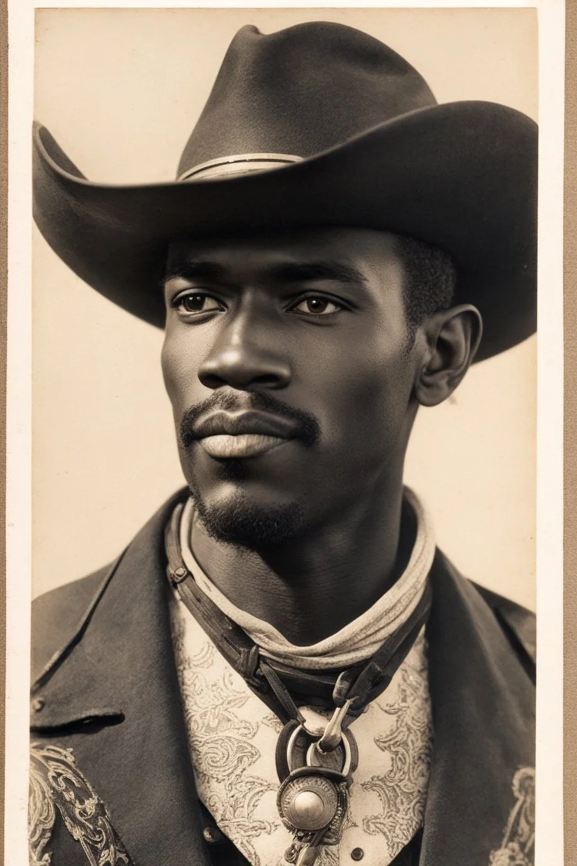 Postcard with a portrait of a Black cowboy from the early 1900s