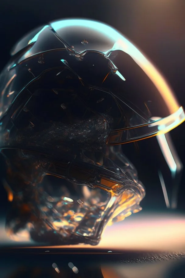 glass helmet with indentations, art, 4k, hi detail, trending art, depth of field, volumetric light, dramatic lights