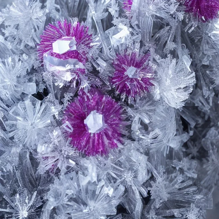 ice crystals, bell-shaped bouquet, reflection