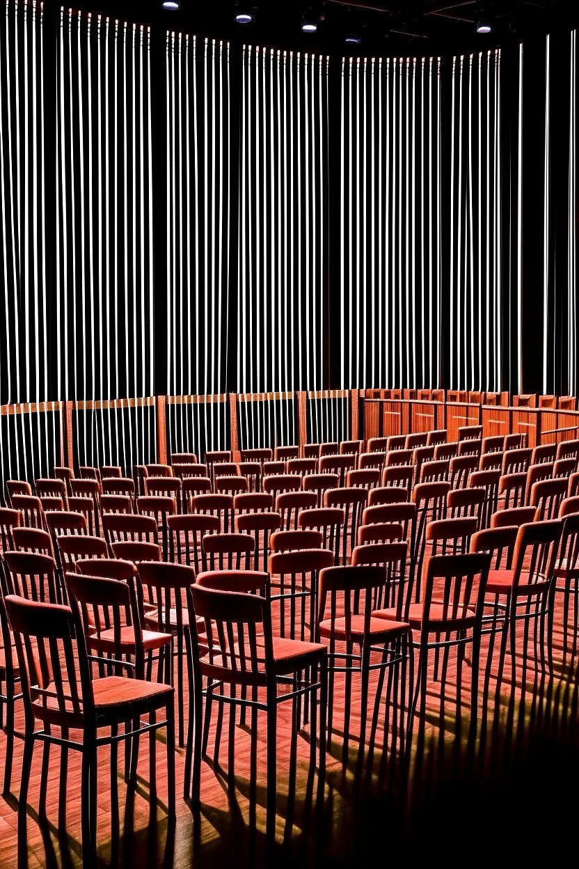 Theater for performing plays with chairs with movement between the chairs