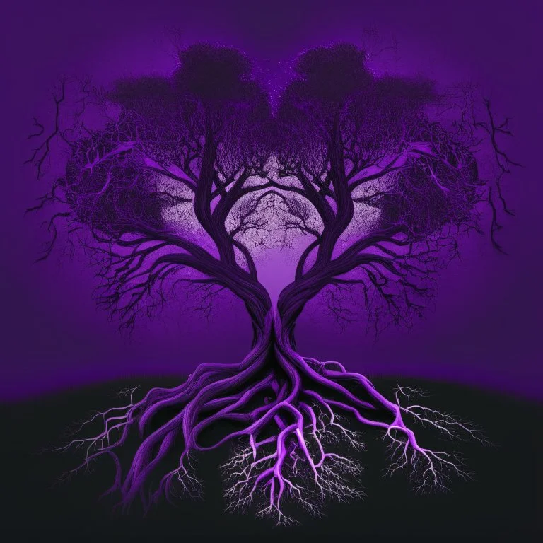 two trees with roots connected purple dark