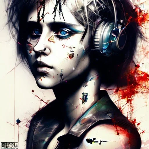 Danish singer MØ face,Abstract Yoji Shinkawa,cyberpunk,