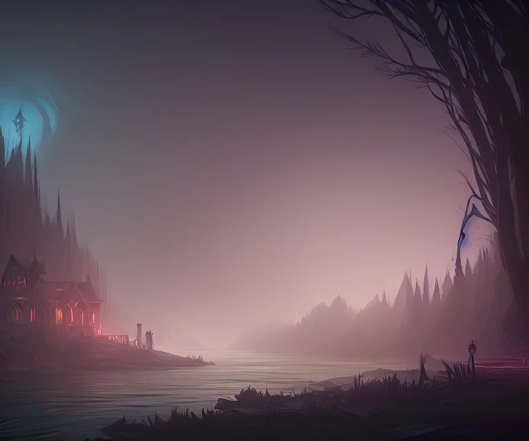 dynamic lighting, Intricately detailed, Splash screen art, deep color, Unreal Engine, volumetric lighting, dark fantasy artwork, dark swamp artwork, fantasy swamp artwork, cottage, night, fog,