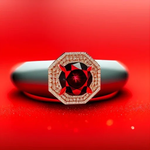 a red stone ring, sparkle diamond, Bokeh, shallow depth of field, blur, out-of-focus background, Macro lens, highly detailed