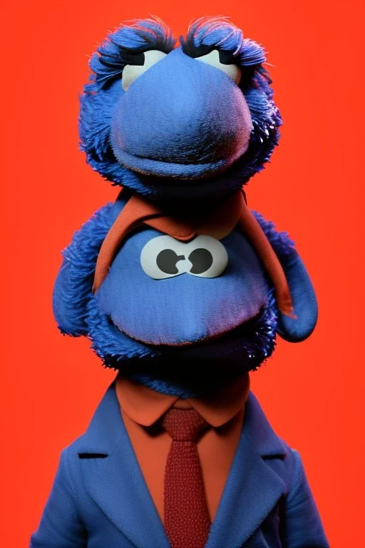 Waist up muppet Portrait, Xi Jinping as muppet doll, Black suit, photo studio, blue background, unreal engine 5, concept art, art station, god lights, ray tracing, RTX, lumen lighting, ultra detail, volumetric lighting, 3d.