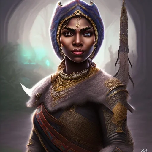 Fantasy setting, woman, dark-skinned, indian, ranger
