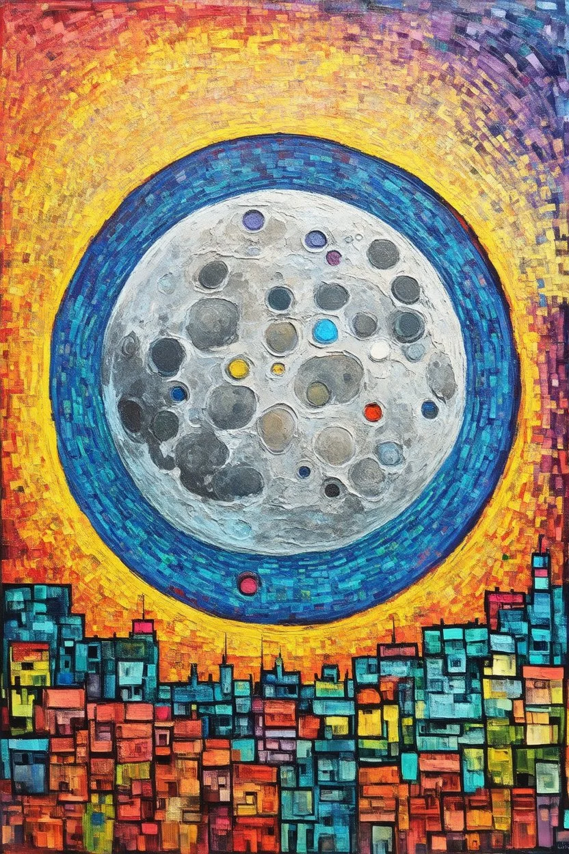 The Mansions on the Moon; a painting with an admixture of Paul Klee and Hundertwasser