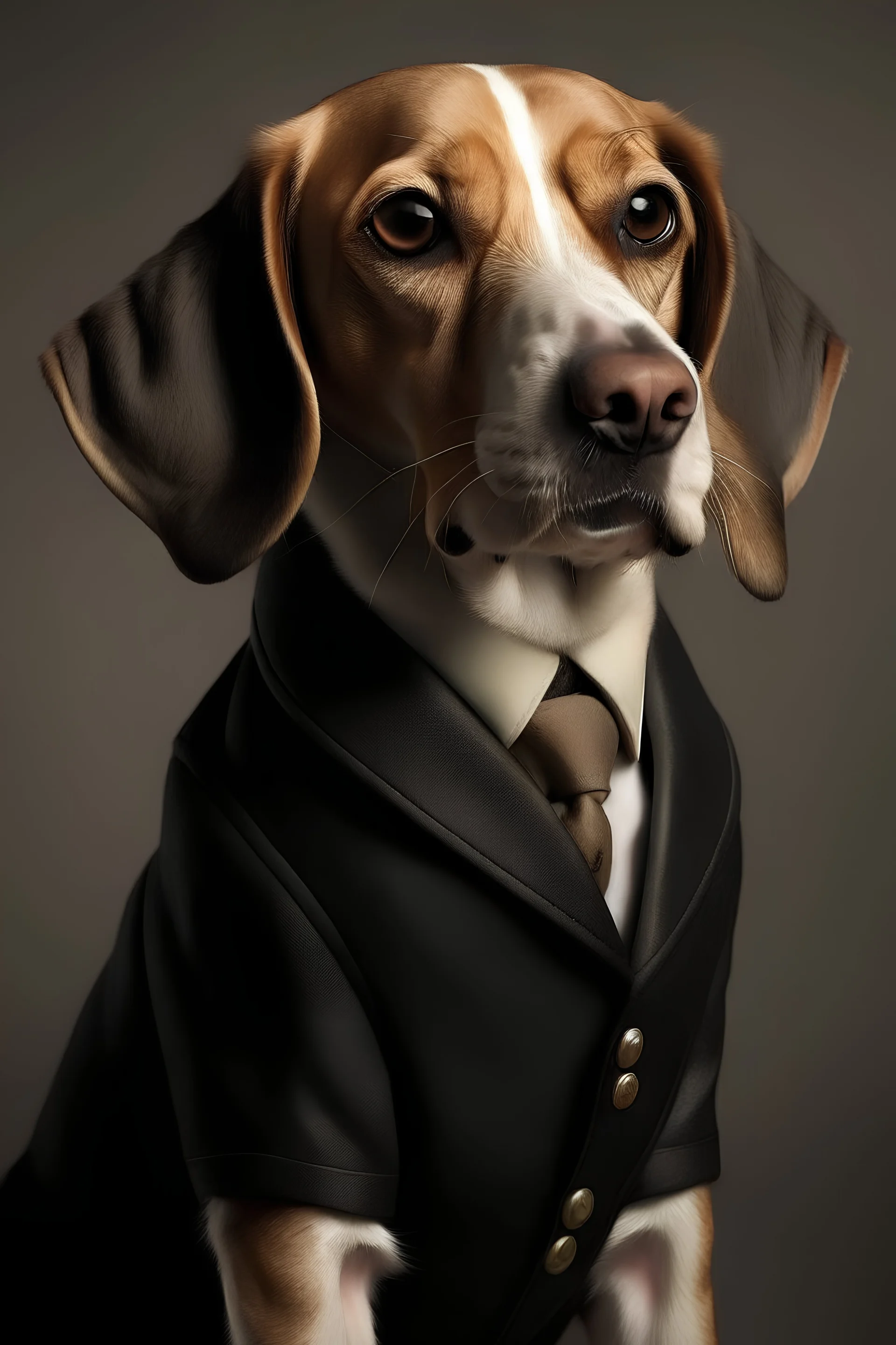 Portrait of a pretentious sweet beagle who wants to look like Paul McCartney when he was a beatle