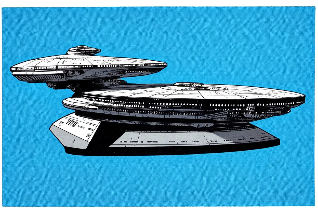 the uss enterprise 1701 from star trek directed by HR GiGER drawn by Andy Warhol