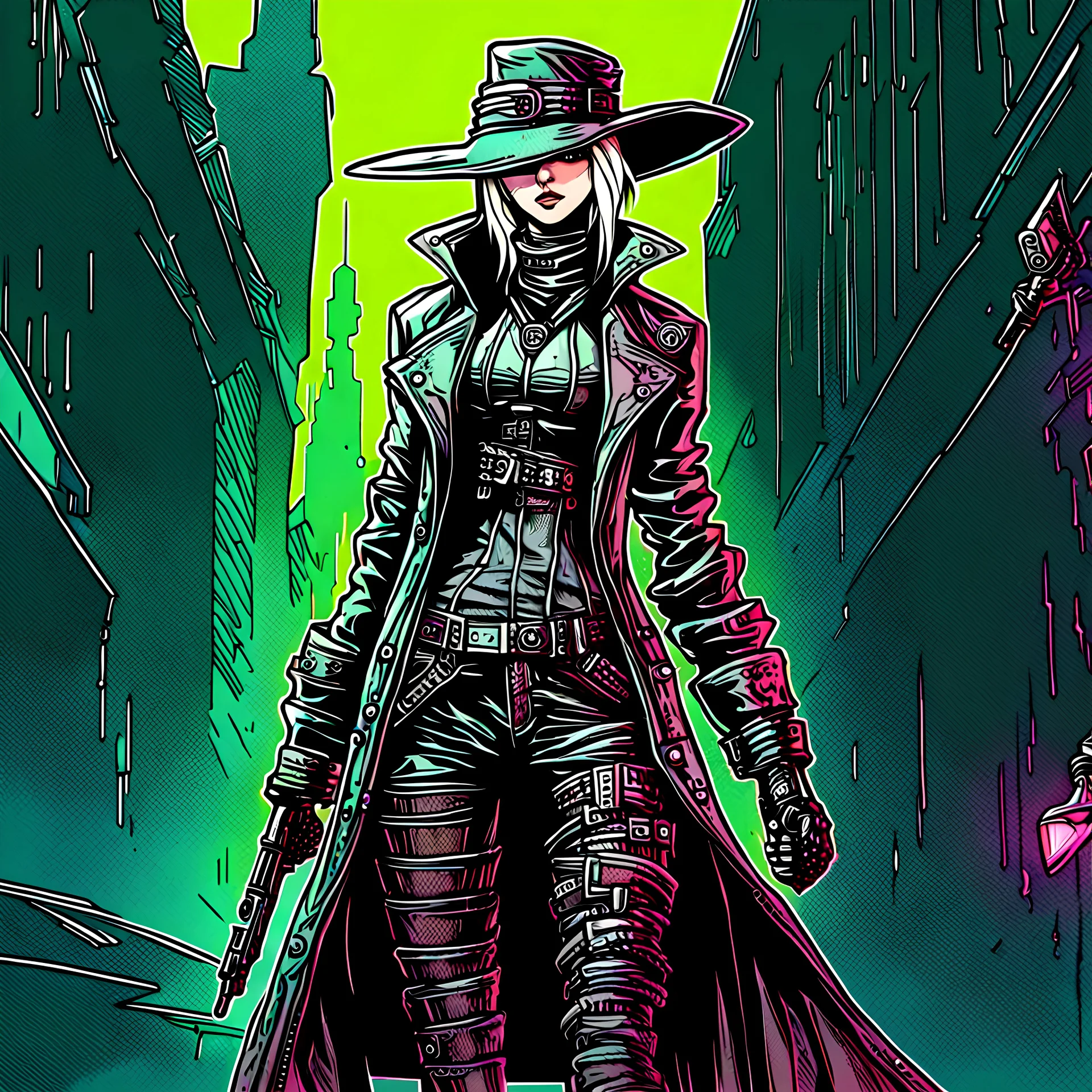 Lady Maria from Bloodborne in cyberpunk style