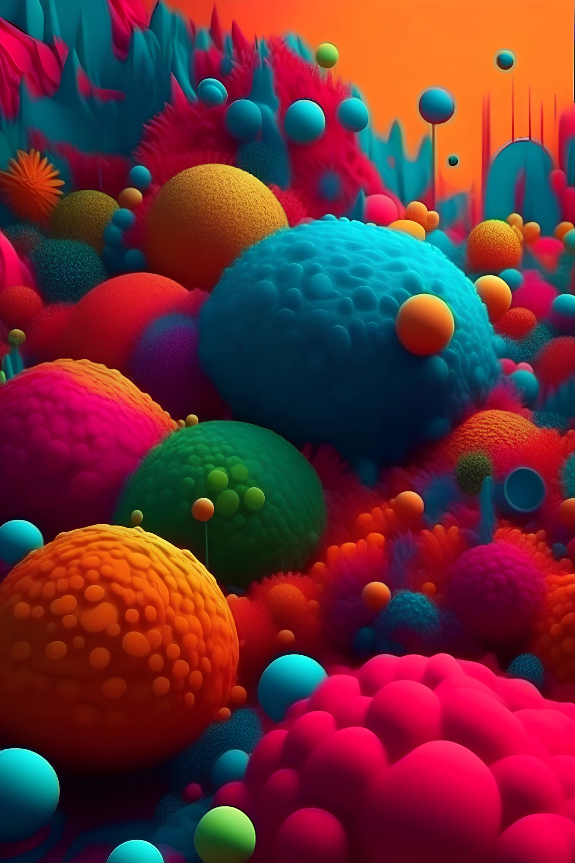 a bunch of different colored blobular shapes in a field, a microscopic photo, tumblr, generative art, : psychedelic ski resort, abstract claymation, mobile wallpaper, dmitry mazurkevich, corals, digital art ”