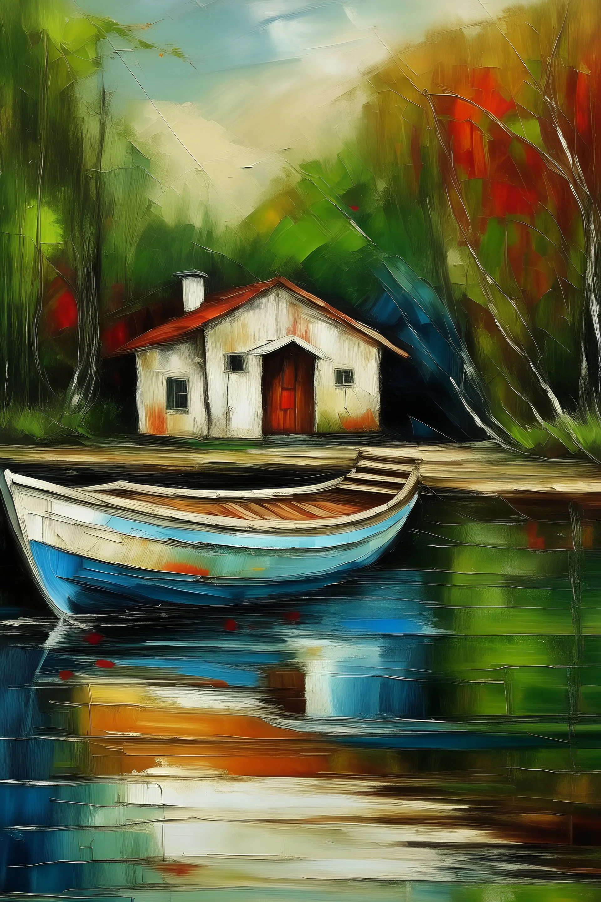 Home ,river .boat,abstract art