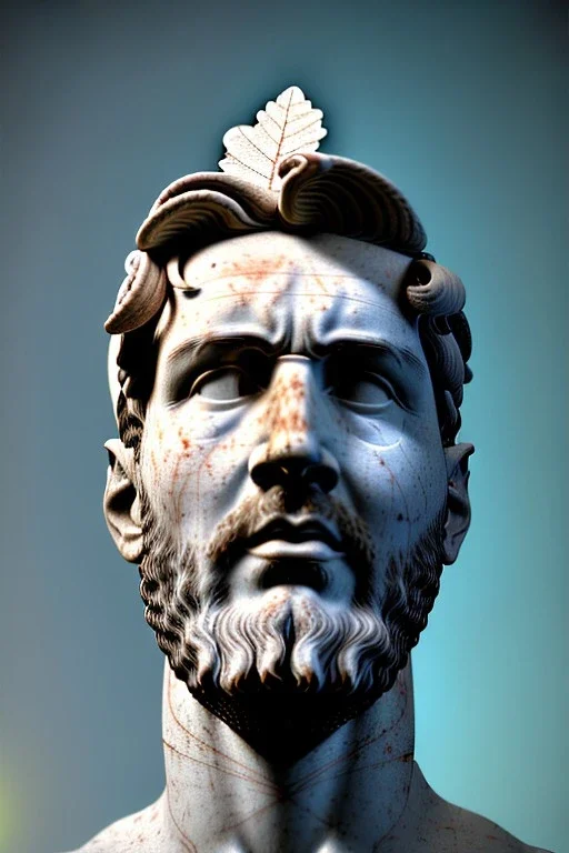 Ultra Realistic image, classical renaissance sculpture, white marble material, god Lionel Messi, Laurel leaves crown, miguel angel style, chisel style, emperor, waist up portrait, epic, celestial, cinematic lighting, God light, god rays, 4k resolution, smooth details, ornate details, soft lighting, unreal engine 5, sky background.