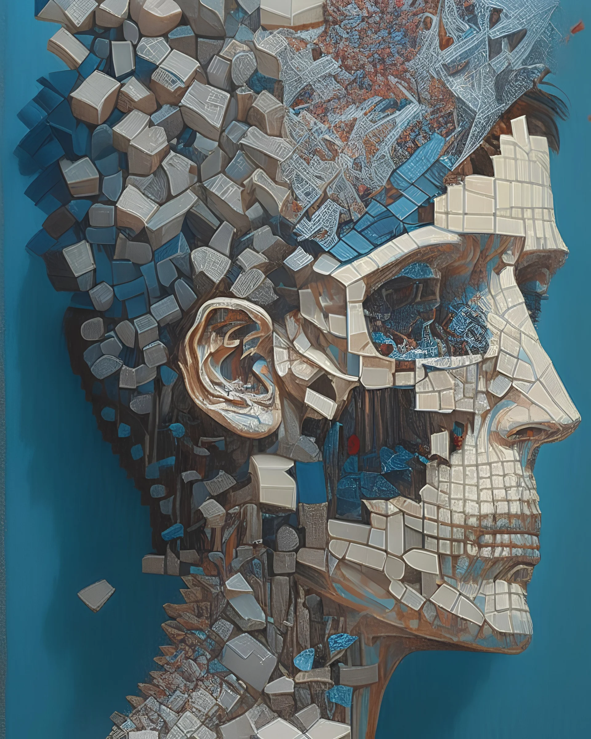 the anatomy of a human head made of domino pieces and shels, an ultrafine detailed painting by James jean, octopath traveler, Behance contest winner, vanitas, angular, altermodern, surreal