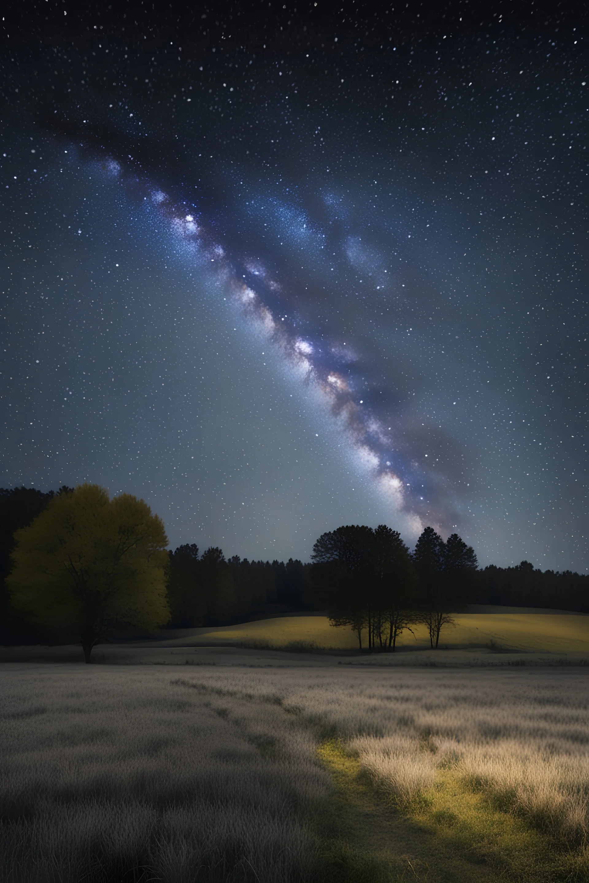 starry night with no people in a pasture during fall