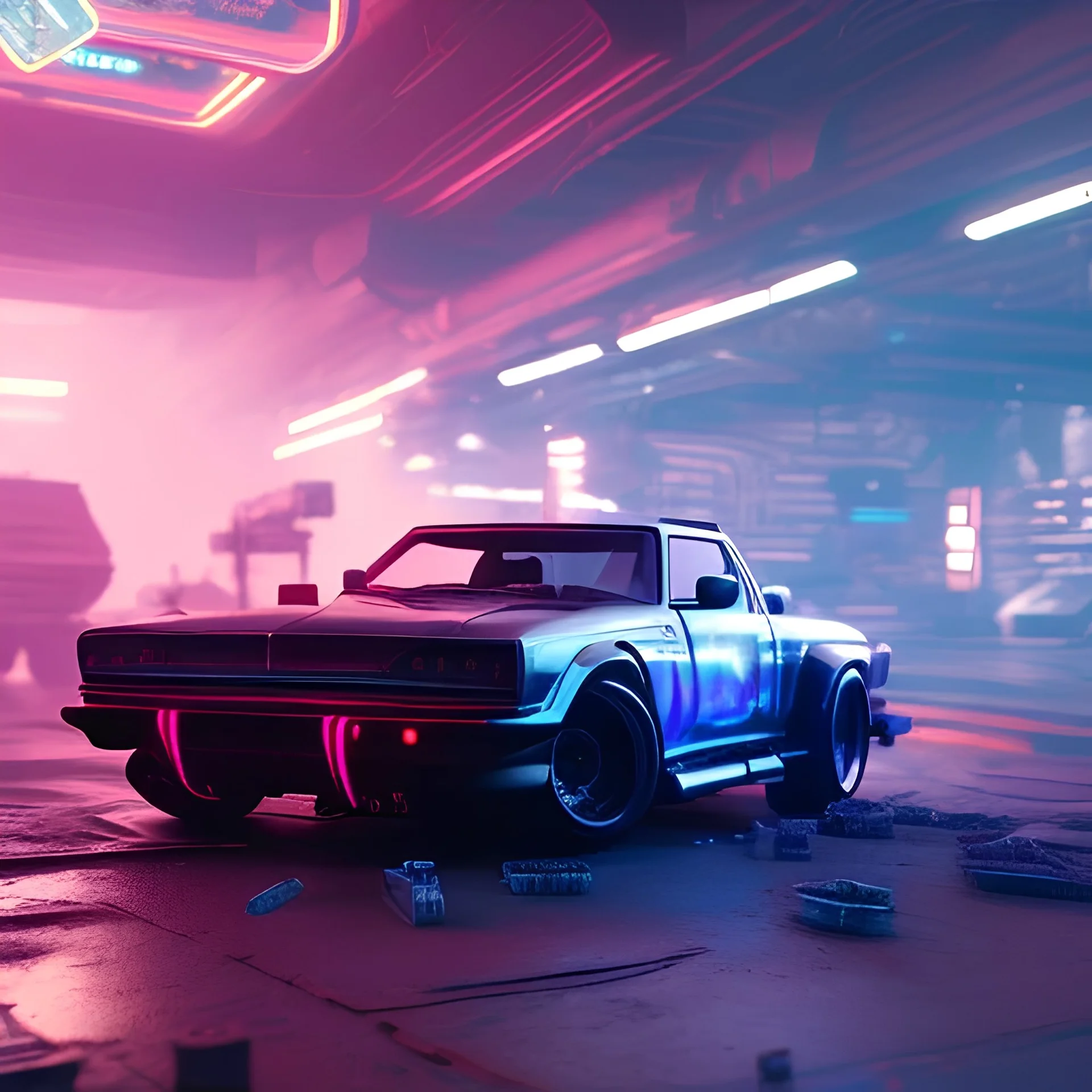 cyberpunk army truck,cyberpunk 2077,center composition, ultra realistic,shiny, smooth, studio quality, octane render, Surrealism, Triadic colour scheme,glow-stick, ambient lighting,nightclub lighting, polaroid, 100mm, --ar 1:1 --v4