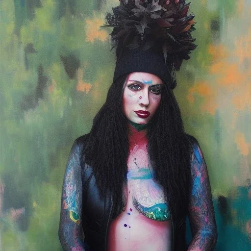 Full body portrait, painting, medium shot lady Crustpunk