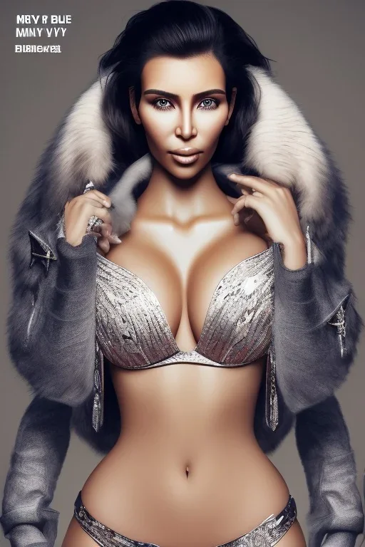 full body, Kim Kardashian, identify face, animal skin clothing , big busty ,8k quality