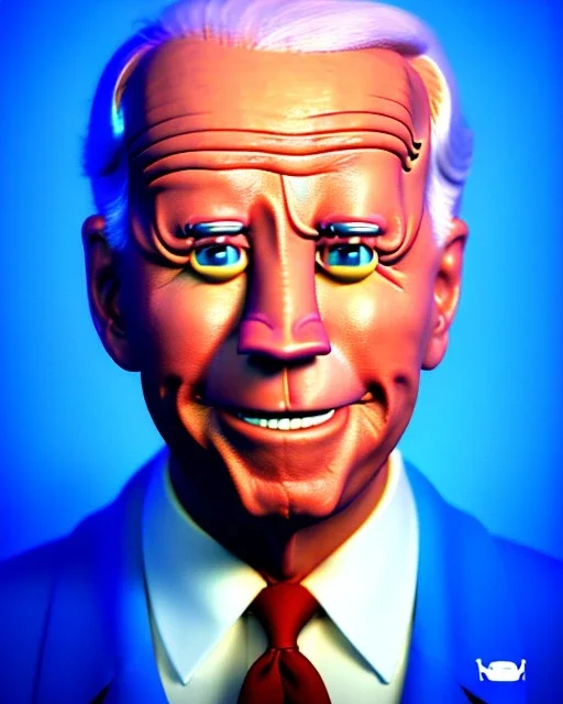 Waist up Portrait, joe Biden as muppet Sesame Street, Blue suit retro style, photo studio, city background, unreal engine 5, concept art, art station, god lights, ray tracing, RTX, lumen lighting, ultra detail, volumetric lighting, 3d.