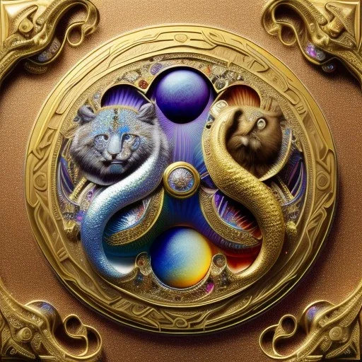 3d animal, jewel, precious stones, shiny, beautiful rich, detailed yin and yang symbol, shiny, intricate, gorgeous, ultrafine detail, hyperrealism, trending on artstation, sharp focus, intricate details, highly detailed, glowing, glitter, complementary colours