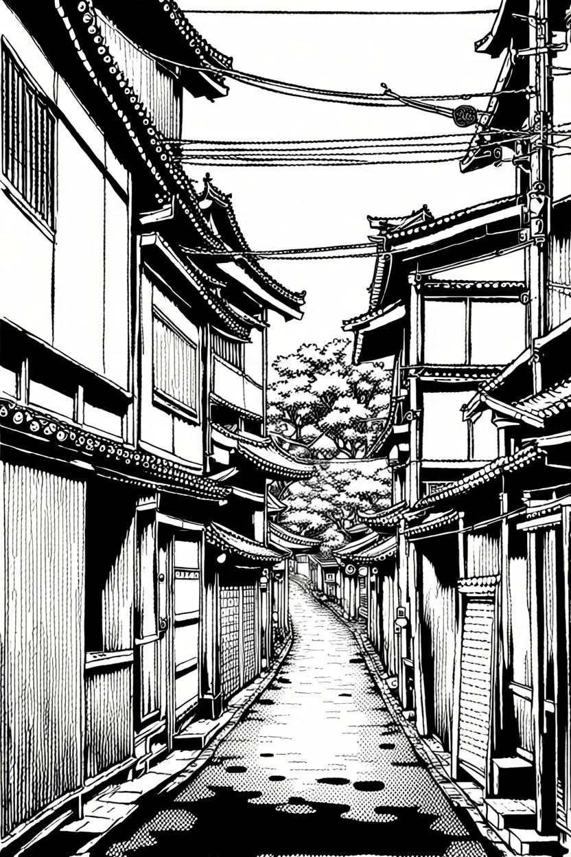 Japanese alleys, line arts, manga style